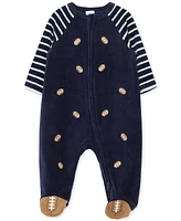 Little Me Baby Boys Velour Football Footed Coverall