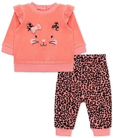 Little Me Baby Girls Leopard Velour Sweatshirt & Pants Set