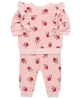 Little Me Baby Girls Ruffled Roses Velour Sweatshirt & Pants Set