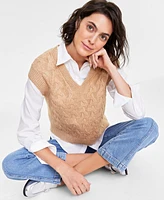 On 34th Women's Extended Shoulder Cable-Knit Sweater Vest, Created for Macy's