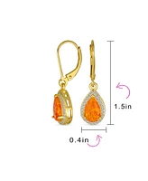 Bling Jewelry Antique Style Cubic Zirconia Accent Pave Halo Cz Solitaire Teardrop Created Opal Drop Earrings Lever Back Yellow Gold Plated .925 Sterli