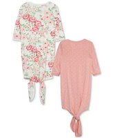 Little Me Baby Girls Floral-Print & Dot-Print Knotted Gowns, Pack of 2