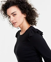 On 34th Women's Ruffle-Trim Ribbed Long-Sleeve Top, Created for Macy's