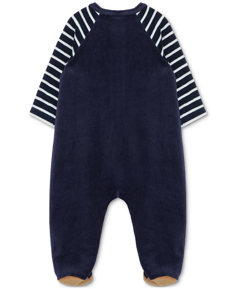 Little Me Baby Boys Velour Football Footed Coverall