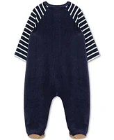 Little Me Baby Boys Velour Football Footed Coverall