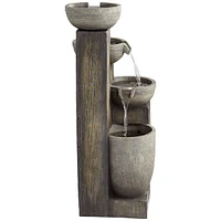 Four Tier Rustic Outdoor Floor Water Fountain 40 1/2" High with Led Light Cascading Bowls for Garden Patio Backyard Deck Home Lawn Porch House Relaxat