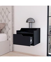 Fm Furniture Florence Floating Nightstand with Drawer and Dual-Shelf Display