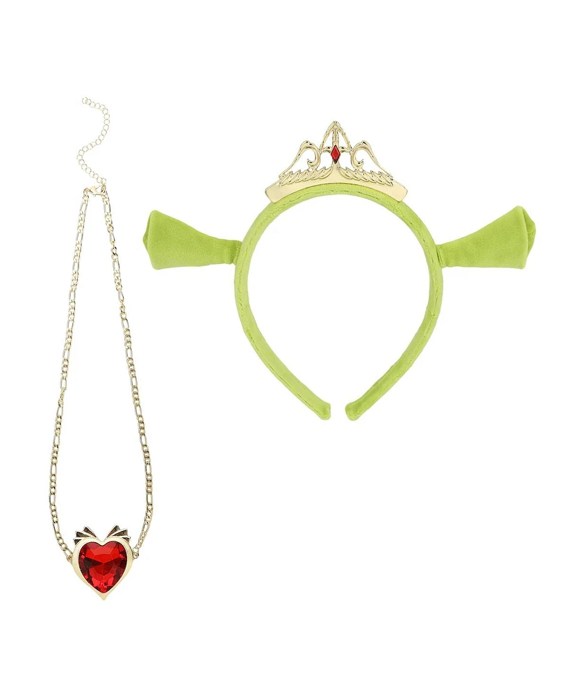 Shrek Fiona Ogre Crown Ears Headband and Heart Necklace Set