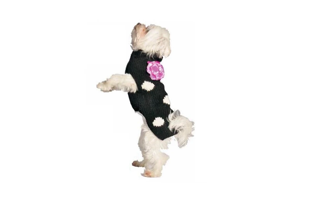 Chilly Dog M Black Polka Dot Flower Dog Sweater