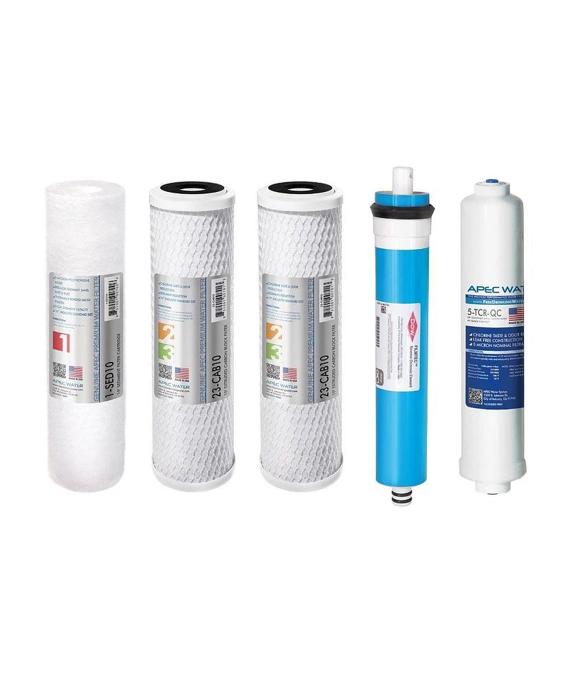 Apec Water Systems Apec Ro Replacement Filters Complete Filter Set for Ultimate Ro-90 and Ro-perm Models With 1/4"D Tubing (Stages 1-5)