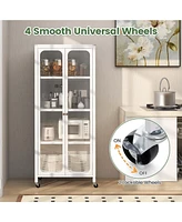 Costway Storage Cabinet with Wheels & 2 Translucent Doors Adjustable Shelves Sideboard