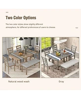 Streamdale Furniture 6-Piece Rubberwood Dining Table Set With Beautiful Wood Grain Pattern Table Top Solid Wood