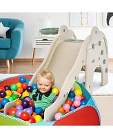 Costway 3-in-1 Toddler Slide with Buffer Zone Basketball Hoop & Ball Elephant Design