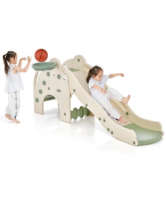 Costway 3-in-1 Toddler Slide with Buffer Zone Basketball Hoop & Ball Elephant Design