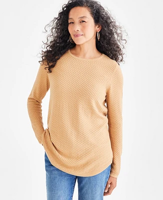 Style & Co Women's Cotton Curved-Hem Stitch Sweater, Created for Macy's