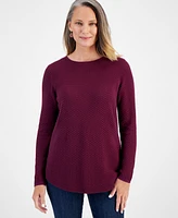 Style & Co Women's Cotton Curved-Hem Stitch Sweater, Created for Macy's