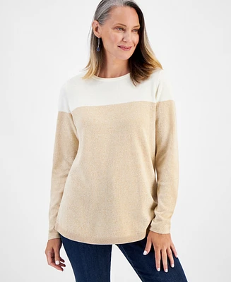 Style & Co Women's Crewneck Cotton Colorblocked Sweater, Created for Macy's