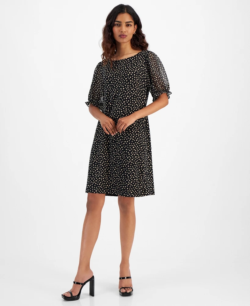 Connected Petite Short-Sleeve Round-Neck Sheath Dress