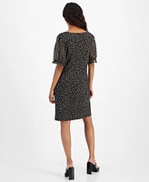 Connected Petite Short-Sleeve Round-Neck Sheath Dress