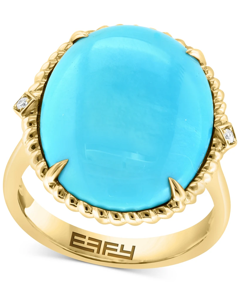 Effy Turquoise & Diamond Accent Rope Frame Statement Ring in 14k Gold