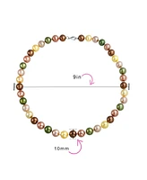 Bling Jewelry Classic Smooth Golden Pink Brown Green Multicolor Hand Knotted Simulated Pearl Strand Necklace 10MM 18 Inch