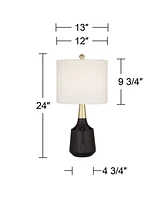 Cutlass Luxe Modern Table Lamps 24" Tall Set of 2 Gold Black Ceramic White Fabric Tapered Drum Shade for Bedroom Living Room Bedside Nightstand House