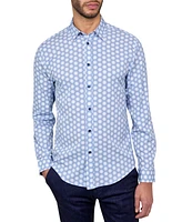 Brooklyn Brigade Men's Non-Iron Performance Stretch Moisture-Wicking Hexagon-Print Button-Down Shirt