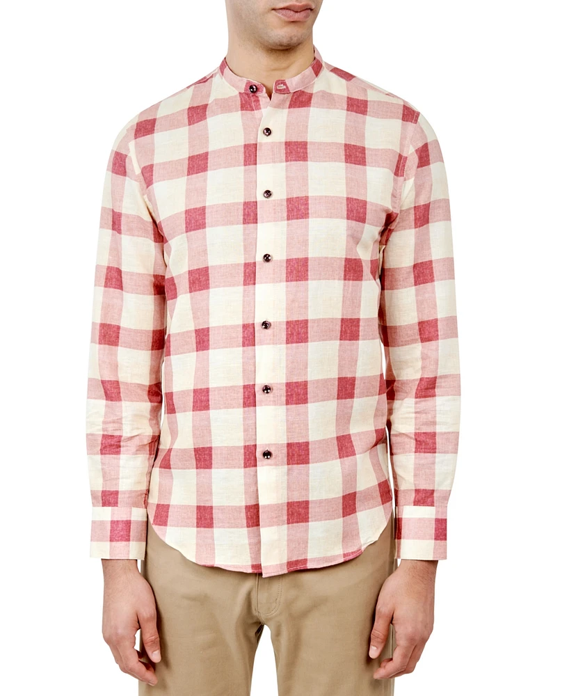 Brooklyn Brigade Men's Nash Moisture-Wicking Check Button-Down Mandarin Shirt