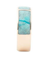 Barse Inlay Genuine Turquoise Golden Bronze Rectangle Ring