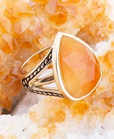 Barse Sky Orange Quartz Golden Bronze Abstract Ring