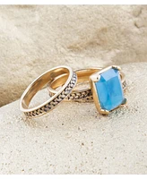 Barse Stack Blue Agate Golden Bronze Rectangle Ring