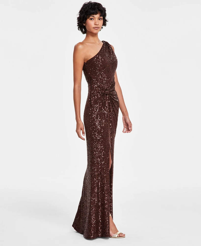 Eliza J Women's Sequined One-Shoulder Side-Twist Gown