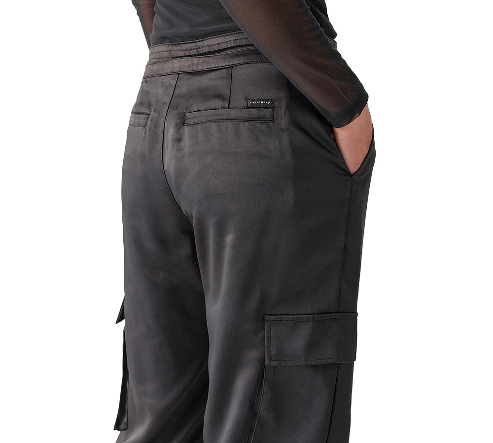 Sanctuary Women's Eve Semi-High-Rise Satin Cargo Pants
