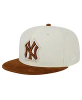 New Era Men's Cream York Yankees Chrome Corduroy Visor 59FIFTY Fitted Hat