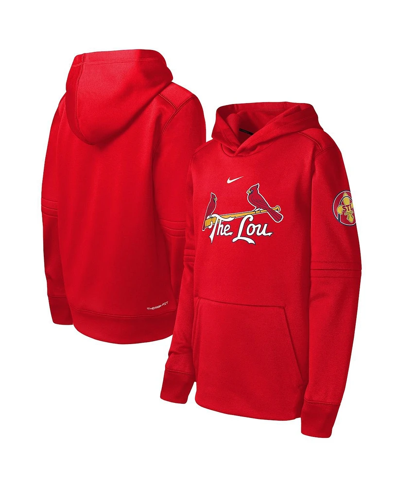 Nike Big Boys and Girls Red St. Louis Cardinals 2024 City Connect Practice Graphic Performance Pullover Hoodie