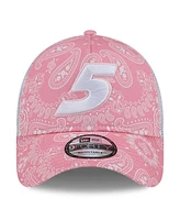 New Era Men's Pink Kyle Larson 9FORTY A-Frame Trucker Paisley Adjustable Hat