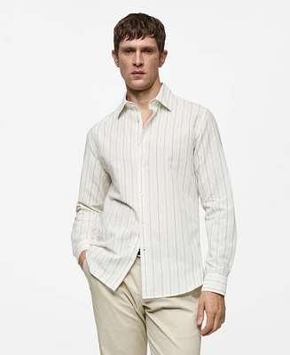 Mango Men's Regular-Fit Striped Cotton-Linen Shirt