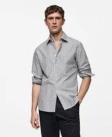 Mango Men's Regular-Fit Striped Cotton-Linen Shirt