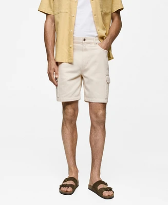 Mango Men's Denim Cotton Cargo Shorts