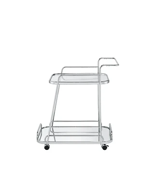 Simplie Fun Aegis Serving Cart, Clear Glass & Chrome Finish