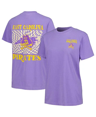 Image One Women's Purple Ecu Pirates Comfort Colors Checkered Mascot T-Shirt