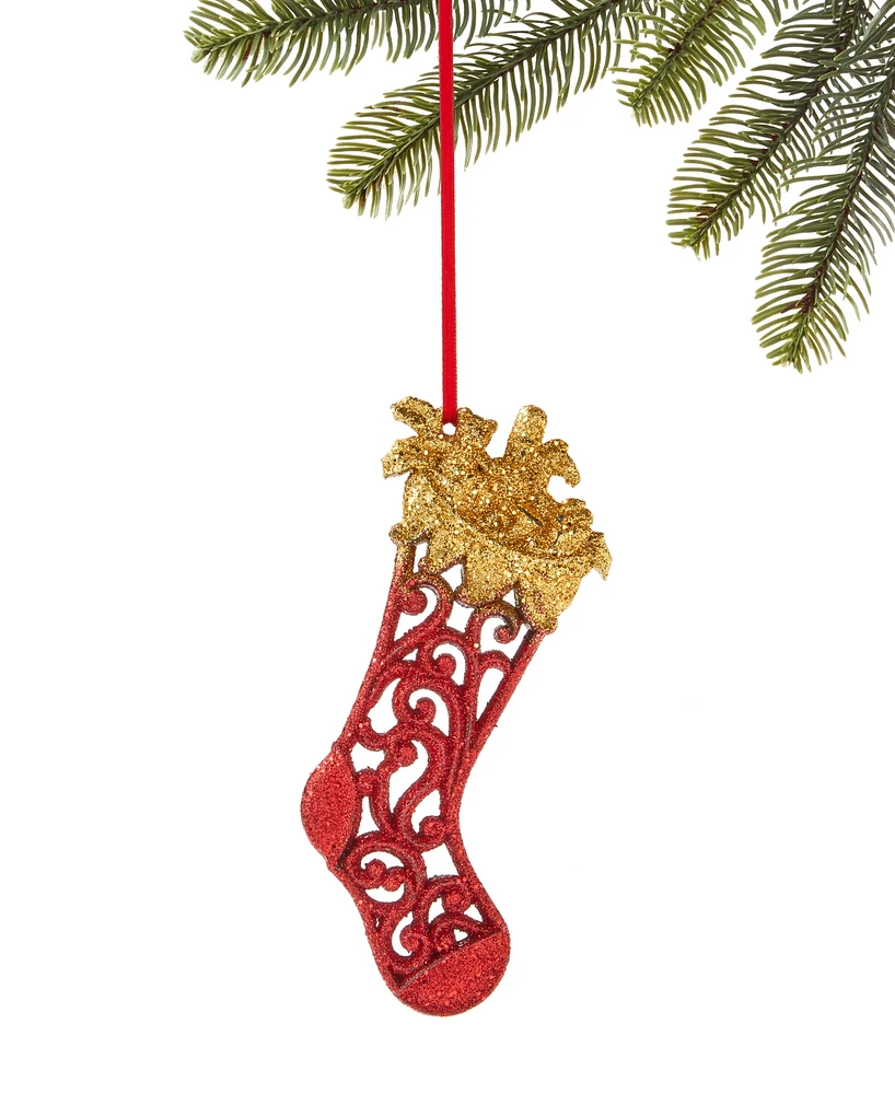 Holiday Lane Christmas Glitters Red & Gold Stocking Ornament, Exclusively at Macy's