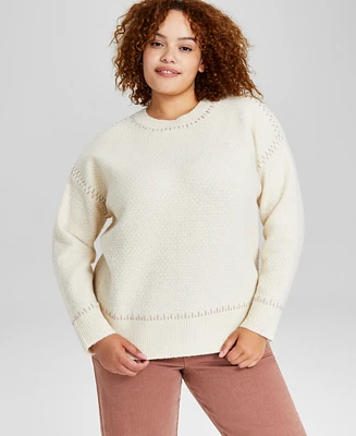 And Now This Trendy Plus Whipstitch Crewneck Sweater, Created for Macy's