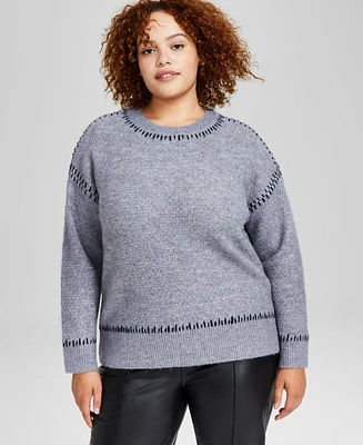 And Now This Trendy Plus Size Whipstitch Crewneck Sweater, Created for Macy's
