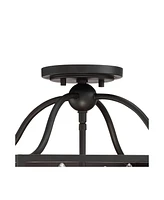 Franklin Iron Works Elle Farmhouse Rustic Close To Ceiling Light Semi-Flush Mount Fixture Black 13" Wide 4-Light Open Square Cage for House Bedroom Ha