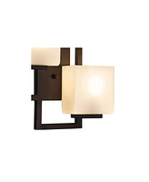 Possini Euro Design Lighting on the Square Modern Wall Light Sconce Bronze Hardwired 13 3/4" Wide 2-Light Fixture Opal Glass Shade for Bedroom Bathroo