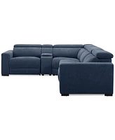 Nevio 5-Pc. Fabric Power Headrest L-Shape Sectional and Console with Motion Chairs