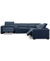 Nevio 6-Pc. Fabric Power Headrest L-Shaped Sectional and Console with 2 Motion Chairs