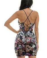 Crystal Doll Juniors' Floral Sequin Sleeveless Bodycon Dress