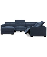 Nevio -Pc. Fabric Power Headrest Sectional and Chaise with 2 Motion Chairs